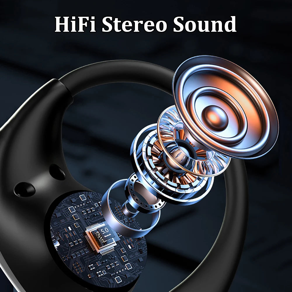 Audífonos Inalámbricos Bluetooth 5.4 con Pantalla LED y Gancho para Oreja