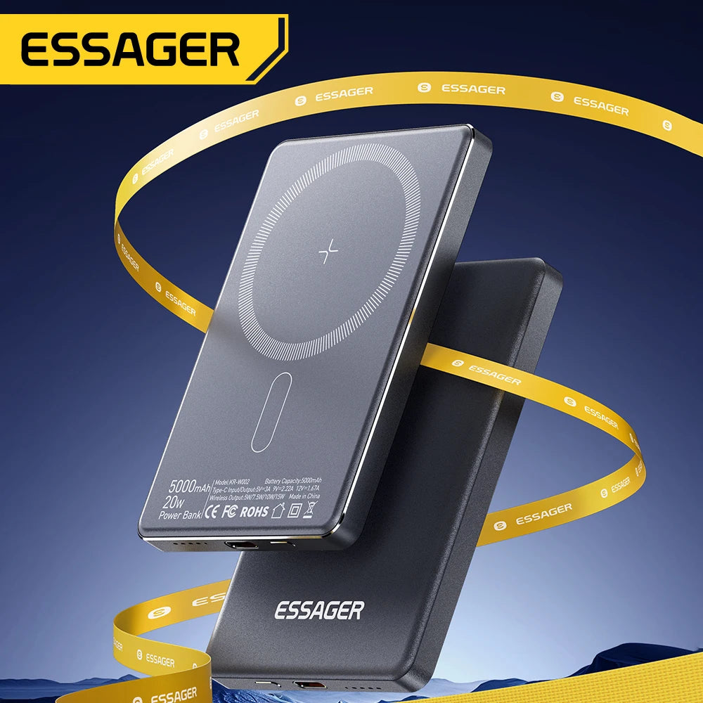 Power Bank Magnético Essager 5000mAh 20W — Carga Rápida MagSafe