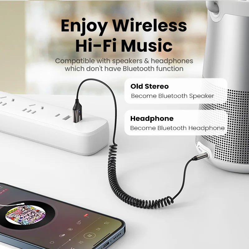 Receptor Bluetooth 5.3 para Auto AUX 3.5mm Manos Libres
