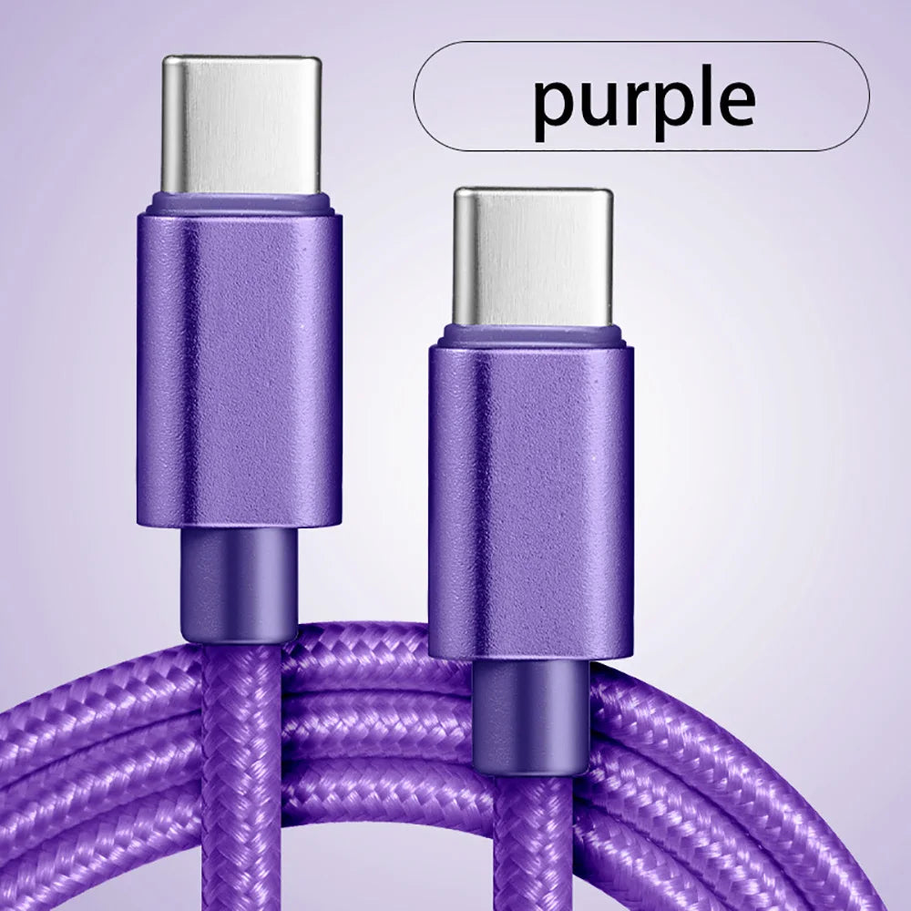 Cable USB-C a USB-C 66W 5A Carga Rápida — Nylon Trenzado 1m, 2m, 3m
