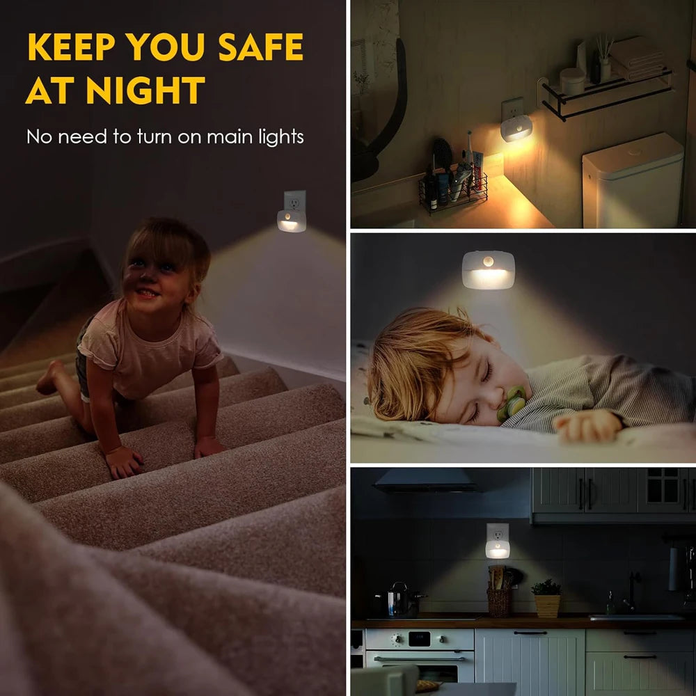 Luz Nocturna LED con Sensor de Movimiento – Enchufe EU 220V para Pasillo, Baño y Cocina