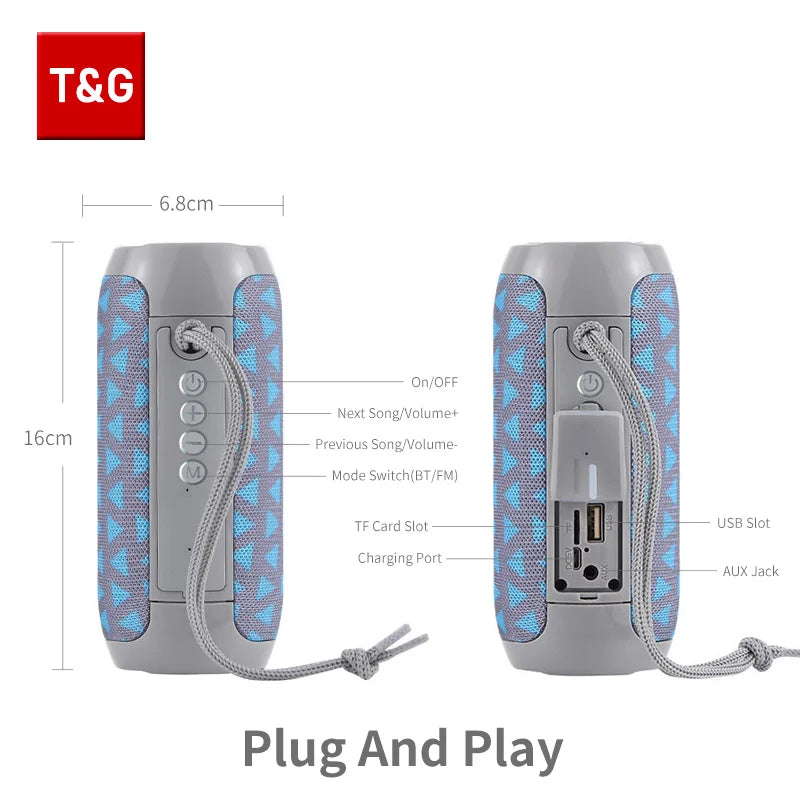 Bocina Bluetooth Portátil T&G TG117 con Radio FM y Ranura TF