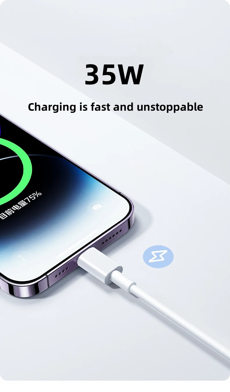 Cargador Rápido PD 35W con Cable para iPhone — USB-C Compacto