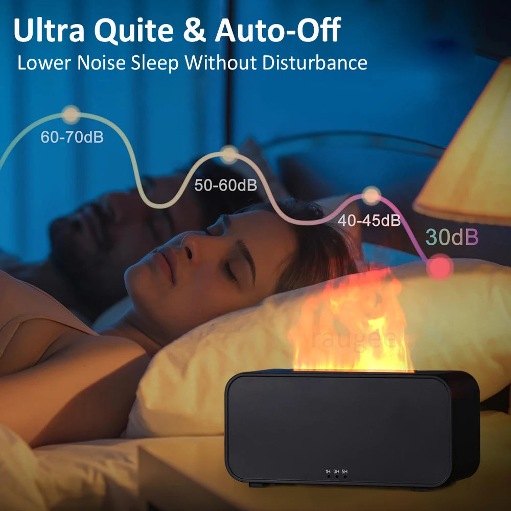 Humidificador Difusor de Aceites Esenciales – Efecto Llama, Fragancia Automática y Luz LED